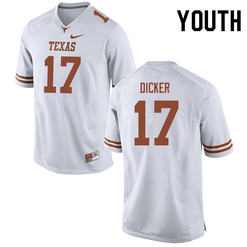 Youth #17 Cameron Dicker Texas Longhorns College Football Jerseys Sale-White